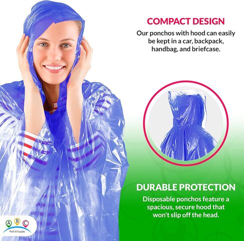 ABC Pack of 200 Red Disposable Rain Poncho, One Size. Polyethylene Rain Ponchos for Adults with Hood. Waterproof Raincoat for Hiking, Park, Camping, Travelling. Lightweight, Compact, Portable. in Saudi Arabia