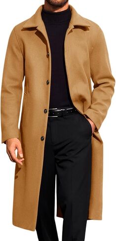 Runcati Mens Long Trench Coat Single Single Breaded Frailted Overcat in Saudi Arabia