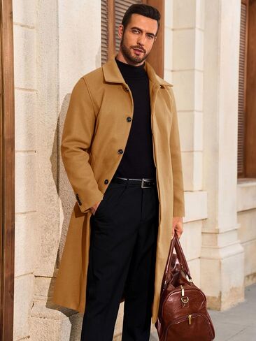 Runcati Mens Long Trench Coat Single Single Breaded Frailted Overcat in Saudi Arabia