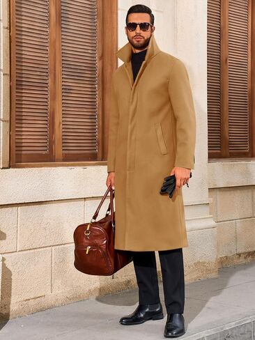 Runcati Mens Long Trench Coat Single Single Breaded Frailted Overcat in Saudi Arabia