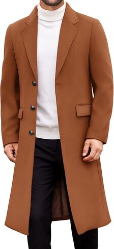COOFANDY Mens Trench Coat Long Casual Single Brested Overcoat Winter Notched Collar Wool Blend Pea coat With Pockets in Saudi Arabia