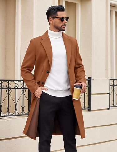 COOFANDY Mens Trench Coat Long Casual Single Brested Overcoat Winter Notched Collar Wool Blend Pea coat With Pockets in Saudi Arabia