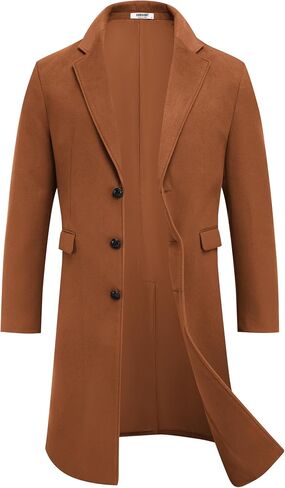 COOFANDY Mens Trench Coat Long Casual Single Brested Overcoat Winter Notched Collar Wool Blend Pea coat With Pockets in Saudi Arabia
