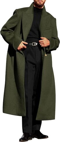 Runcati Mens Wool Blend Pea Coat Notched Collar Double Breasted Long Jacket Trench Coats Classic Winter Overcoat in Saudi Arabia