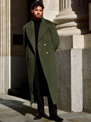 Runcati Mens Wool Blend Pea Coat Notched Collar Double Breasted Long Jacket Trench Coats Classic Winter Overcoat in Saudi Arabia