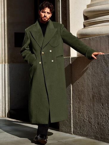 Runcati Mens Wool Blend Pea Coat Notched Collar Double Breasted Long Jacket Trench Coats Classic Winter Overcoat in Saudi Arabia