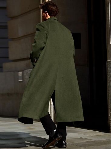 Runcati Mens Wool Blend Pea Coat Notched Collar Double Breasted Long Jacket Trench Coats Classic Winter Overcoat in Saudi Arabia