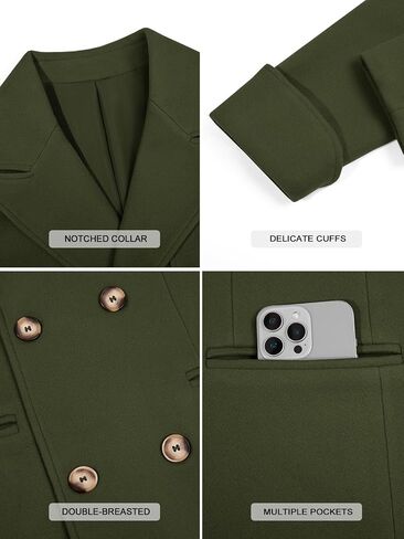 Runcati Mens Wool Blend Pea Coat Notched Collar Double Breasted Long Jacket Trench Coats Classic Winter Overcoat in Saudi Arabia