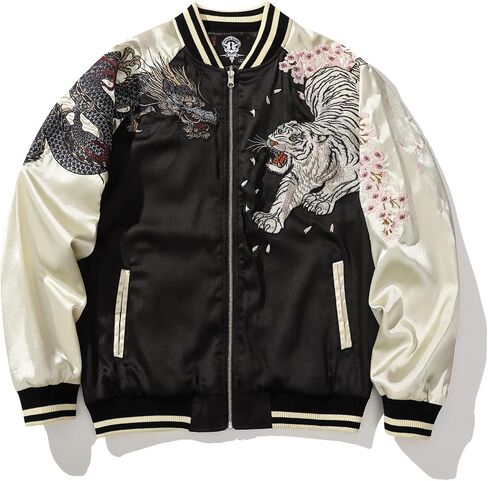 Phoenix Embroidered Men's Bomber Jacket Japanese Style Oversized Streetwear Full-Zip Spring Fall Windbreaker Coat in Kuwait