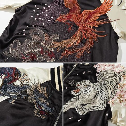 Phoenix Embroidered Men's Bomber Jacket Japanese Style Oversized Streetwear Full-Zip Spring Fall Windbreaker Coat in Kuwait