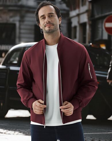 WULFUL Men's Bomber Jacket Lightweight Casual Windbreaker Zip Up Coat with Pocket in Saudi Arabia