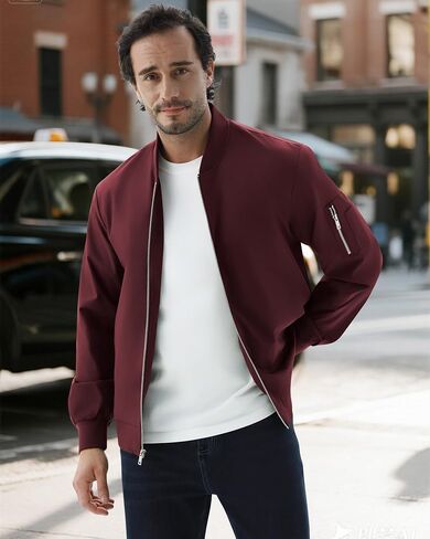 WULFUL Men's Bomber Jacket Lightweight Casual Windbreaker Zip Up Coat with Pocket in Saudi Arabia