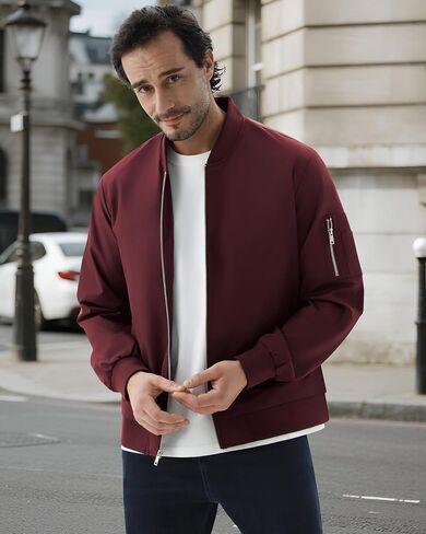 WULFUL Men's Bomber Jacket Lightweight Casual Windbreaker Zip Up Coat with Pocket in Saudi Arabia