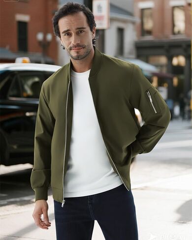 WULFUL Men's Bomber Jacket Lightweight Casual Windbreaker Zip Up Coat with Pocket in Kuwait