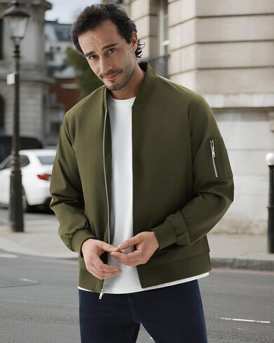 WULFUL Men's Bomber Jacket Lightweight Casual Windbreaker Zip Up Coat with Pocket in Kuwait