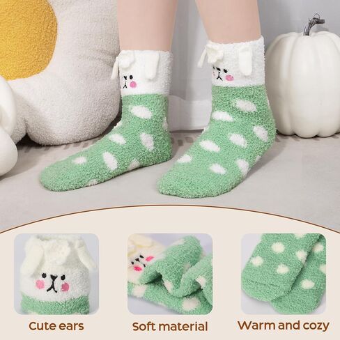 Loritta 3 Pairs Womens Fuzzy Socks Winter Warm Fluffy Soft Slipper Home Sleeping Cute Animal Socks in Kuwait