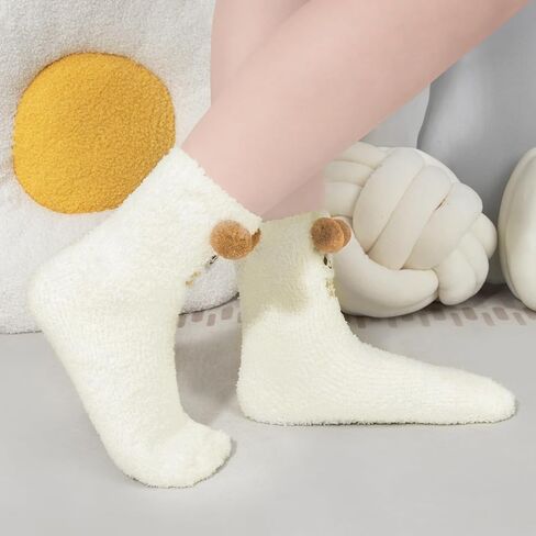 Loritta 3 Pairs Womens Fuzzy Socks Winter Warm Fluffy Soft Slipper Home Sleeping Cute Animal Socks in Kuwait