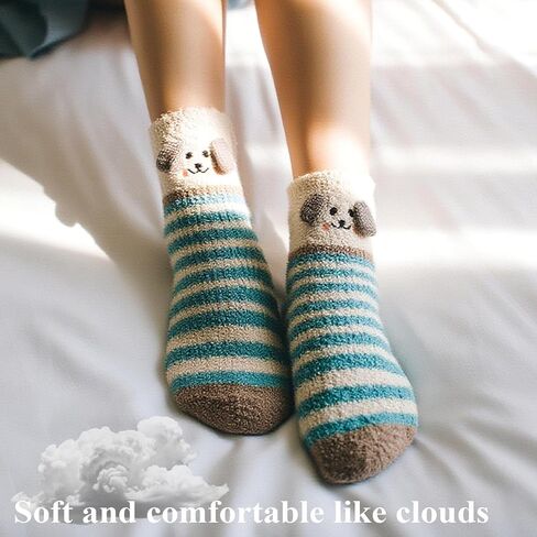 Loritta 3 Pairs Womens Fuzzy Socks Winter Warm Fluffy Soft Slipper Home Sleeping Cute Animal Socks in Saudi Arabia