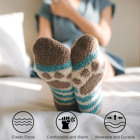 Loritta 3 Pairs Womens Fuzzy Socks Winter Warm Fluffy Soft Slipper Home Sleeping Cute Animal Socks in Saudi Arabia