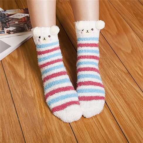 Loritta 3 Pairs Womens Fuzzy Socks Winter Warm Fluffy Soft Slipper Home Sleeping Cute Animal Socks in Kuwait