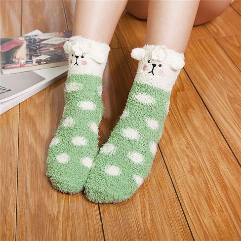 Loritta 3 Pairs Womens Fuzzy Socks Winter Warm Fluffy Soft Slipper Home Sleeping Cute Animal Socks in Kuwait