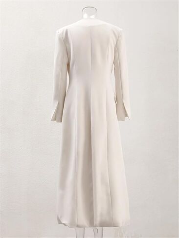 Women V-Neck Long Blazer Slim Covered Single Breasted Overcoat Long Sleeve Slit Suit Coat in Saudi Arabia