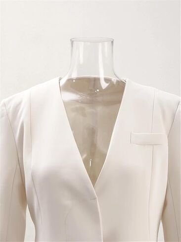 Women V-Neck Long Blazer Slim Covered Single Breasted Overcoat Long Sleeve Slit Suit Coat in Saudi Arabia