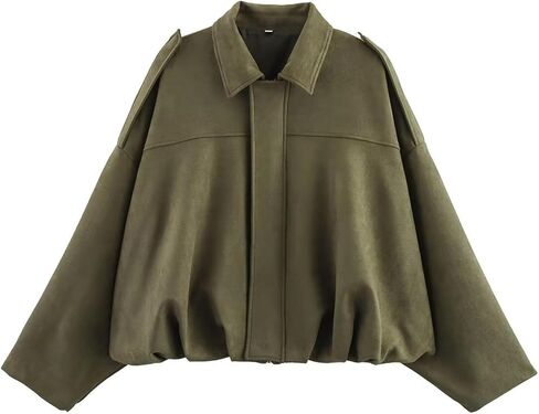 Women's Faux Suede Bomber Jacket Oversized Pilot Coats Fall Lapel Zip Up Motorcycle Streetwear Outerwear in Kuwait