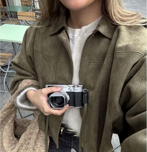 Women's Faux Suede Bomber Jacket Oversized Pilot Coats Fall Lapel Zip Up Motorcycle Streetwear Outerwear in Kuwait