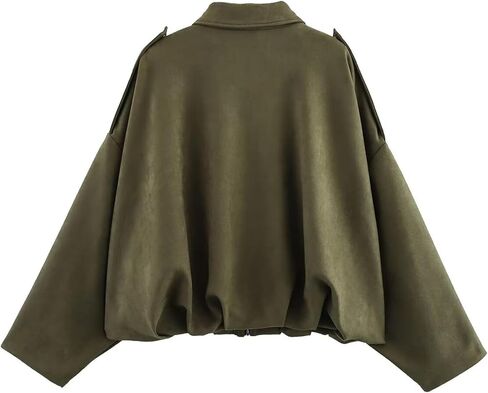 Women's Faux Suede Bomber Jacket Oversized Pilot Coats Fall Lapel Zip Up Motorcycle Streetwear Outerwear in Kuwait