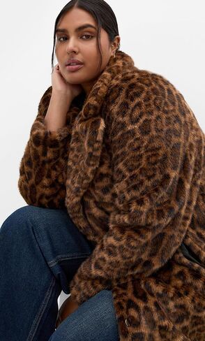 City Chic Women's Plus Size Coat - Remi Leopard Faux Fur in Kuwait