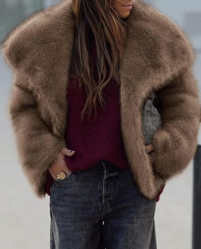 Prettygarden Womens Winter Coats 2025 العصرية طويلة الأكمام طويلة فروي السترات الفراء زر الطاشية دافئة سقوط الملابس مع جيوب in Saudi Arabia