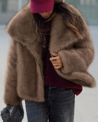 Prettygarden Womens Winter Coats 2025 العصرية طويلة الأكمام طويلة فروي السترات الفراء زر الطاشية دافئة سقوط الملابس مع جيوب in Saudi Arabia