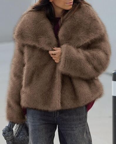Prettygarden Womens Winter Coats 2025 العصرية طويلة الأكمام طويلة فروي السترات الفراء زر الطاشية دافئة سقوط الملابس مع جيوب in Saudi Arabia