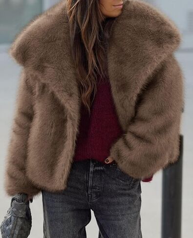 Prettygarden Womens Winter Coats 2025 العصرية طويلة الأكمام طويلة فروي السترات الفراء زر الطاشية دافئة سقوط الملابس مع جيوب in Saudi Arabia