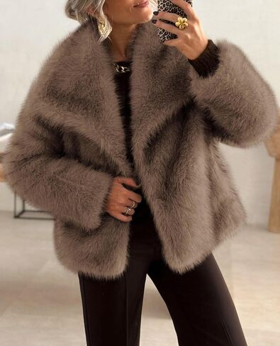Prettygarden Womens Winter Coats 2025 العصرية طويلة الأكمام طويلة فروي السترات الفراء زر الطاشية دافئة سقوط الملابس مع جيوب in Saudi Arabia