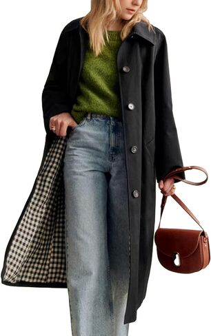 Songling Womens Long Trench Coat Single Breasted Oversized Windproof Trendy Fall Jacket Outerwear Coats in Saudi Arabia