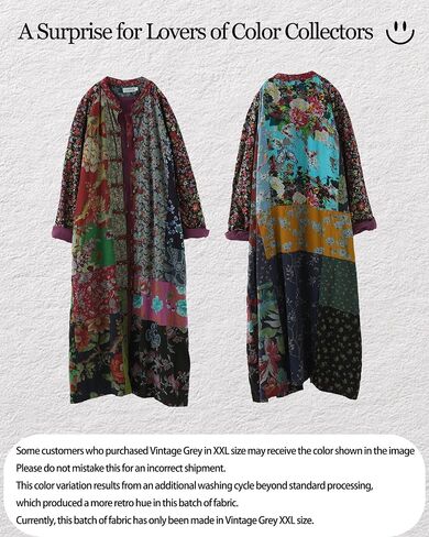 LUZU JUNU Women's Trench Coat Floral Print Long Cotton Linen Jacke Cottagecore Clothing Patchwork Outwear Bohemian unique in Kuwait