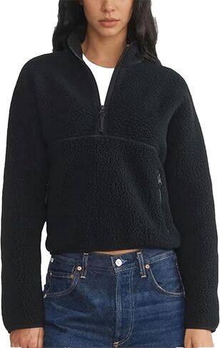 Aimiray Fleece Pullover Women Long Long Shep Zip Sherpa سترة دافئة Teddy Teddy Sweatshirts مع جيوب جانبية in Kuwait
