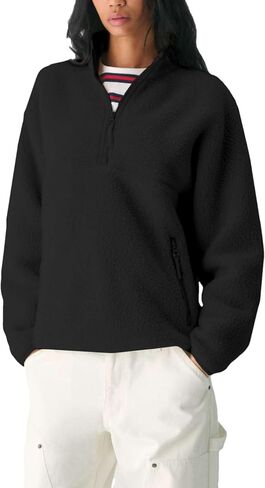 Aimiray Fleece Pullover Women Long Long Shep Zip Sherpa سترة دافئة Teddy Teddy Sweatshirts مع جيوب جانبية in Kuwait