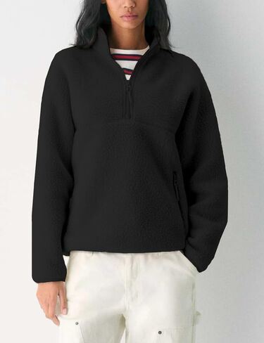 Aimiray Fleece Pullover Women Long Long Shep Zip Sherpa سترة دافئة Teddy Teddy Sweatshirts مع جيوب جانبية in Kuwait