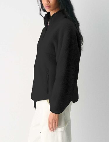 Aimiray Fleece Pullover Women Long Long Shep Zip Sherpa سترة دافئة Teddy Teddy Sweatshirts مع جيوب جانبية in Kuwait