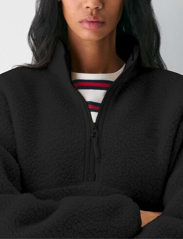 Aimiray Fleece Pullover Women Long Long Shep Zip Sherpa سترة دافئة Teddy Teddy Sweatshirts مع جيوب جانبية in Kuwait