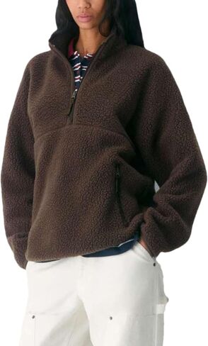 Aimiray Fleece Pullover Women Long Long Shep Zip Sherpa سترة دافئة Teddy Teddy Sweatshirts مع جيوب جانبية in Kuwait