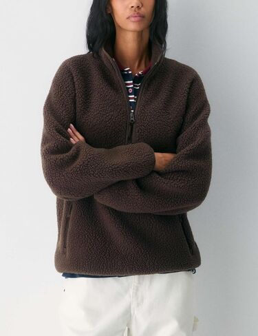 Aimiray Fleece Pullover Women Long Long Shep Zip Sherpa سترة دافئة Teddy Teddy Sweatshirts مع جيوب جانبية in Kuwait