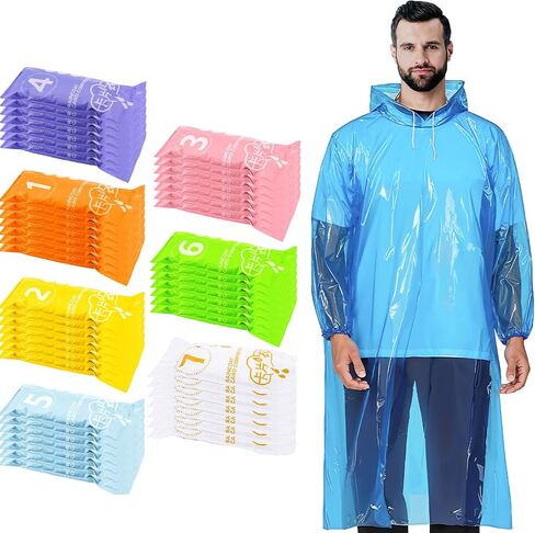 49/98 Pcs Disposable Rain Ponchos for Adults with Padded Drawstring Hoods and Pockets, Suitable for Emergency in Saudi Arabia