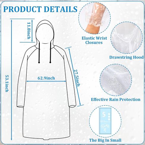49/98 Pcs Disposable Rain Ponchos for Adults with Padded Drawstring Hoods and Pockets, Suitable for Emergency in Saudi Arabia
