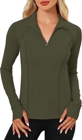 Lomon Womon Long Sleeve Tops Quarter Zip Procleout Derts Turtle Neck Compression Sirt مع فتحة الإبهام in Saudi Arabia