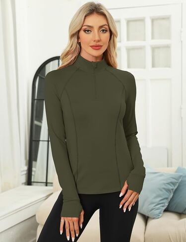 Lomon Womon Long Sleeve Tops Quarter Zip Procleout Derts Turtle Neck Compression Sirt مع فتحة الإبهام in Saudi Arabia