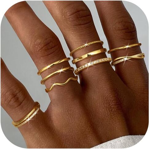 حلقات JSTYLE GOLD قابلة للتكديس للنساء غير المشوهة مفتوحة قابلة للتعديل حلقات مكعبة الزركونيا رقيقة إبهام الخاتم الفضي مجموعة 14K مملوءة بالذهب الخنصر مجموعة التراهن in Saudi Arabia